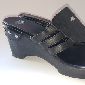 Harley-Davidson Women's Black Leather Wedge Sandal
